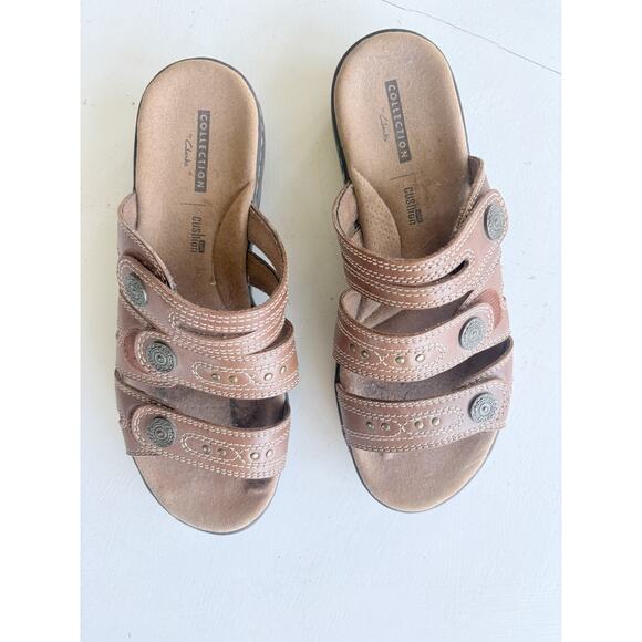 Clarks Leisa Lakia Brown Leather Slip On Sandals Adjustable Straps Size 7M - Picture 5 of 8